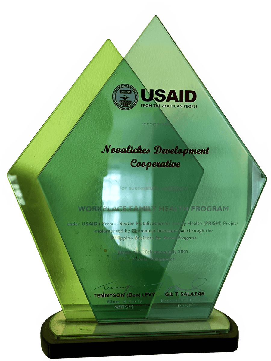 USAID recognition trophy for the Workplace Family Health Program