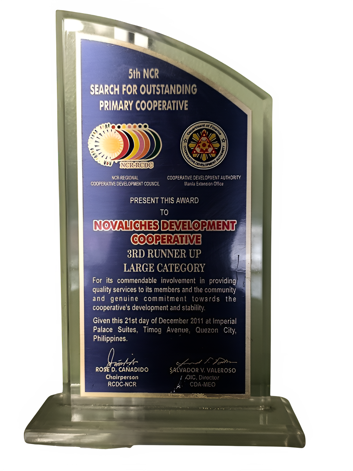 5th NCR Search for Outstanding Primary Cooperative 3rd Runner Up trophy